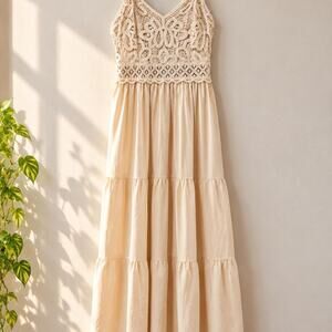 Ivory crochet lace tiered maxi